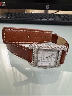 Judith Ripka Silver Rope-Frame Watch - Brown Strap